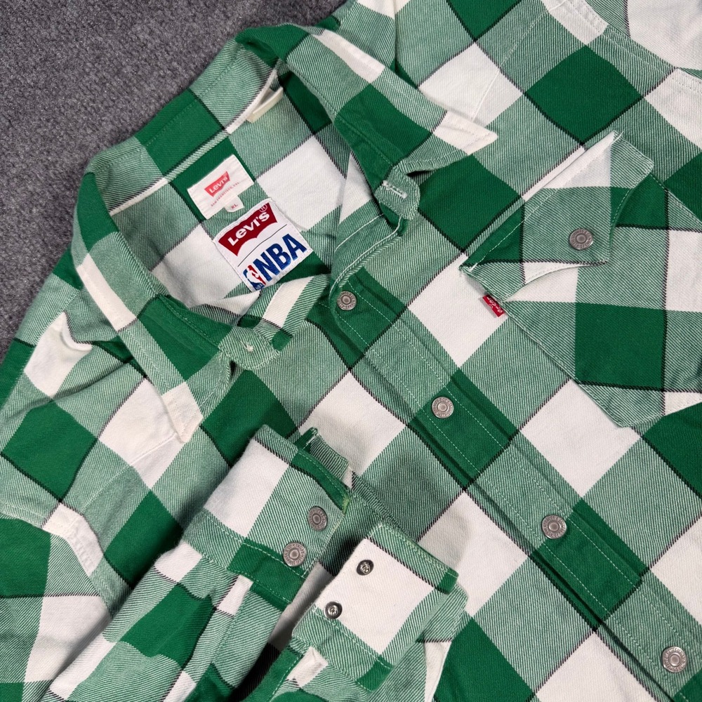 Levis x NBA Boston Celtics Western Flannel Shirt Green Plaid Mens XL #4433